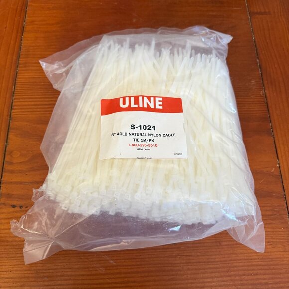 Uline 8" Natural Nylon Cable Ties 40LB Strength 1M/PK - Picture 1 of 2